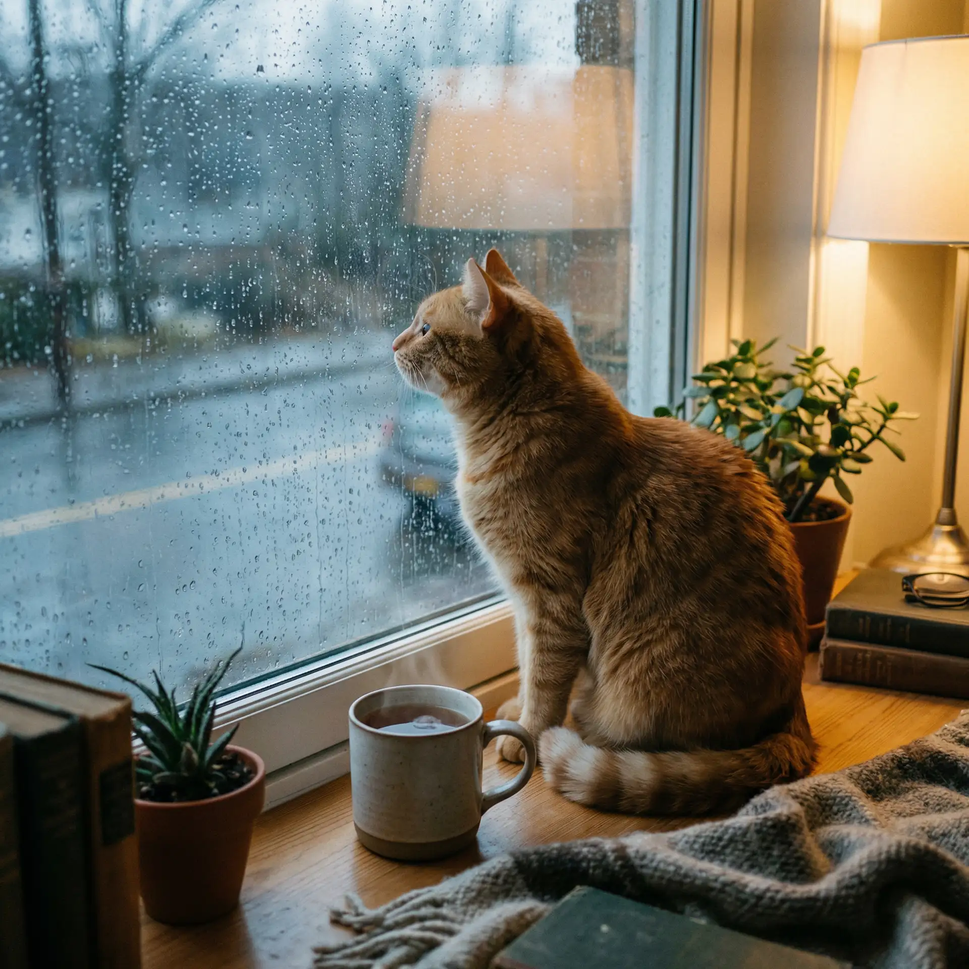 猫咪望着窗外的雨 - 清纯反差